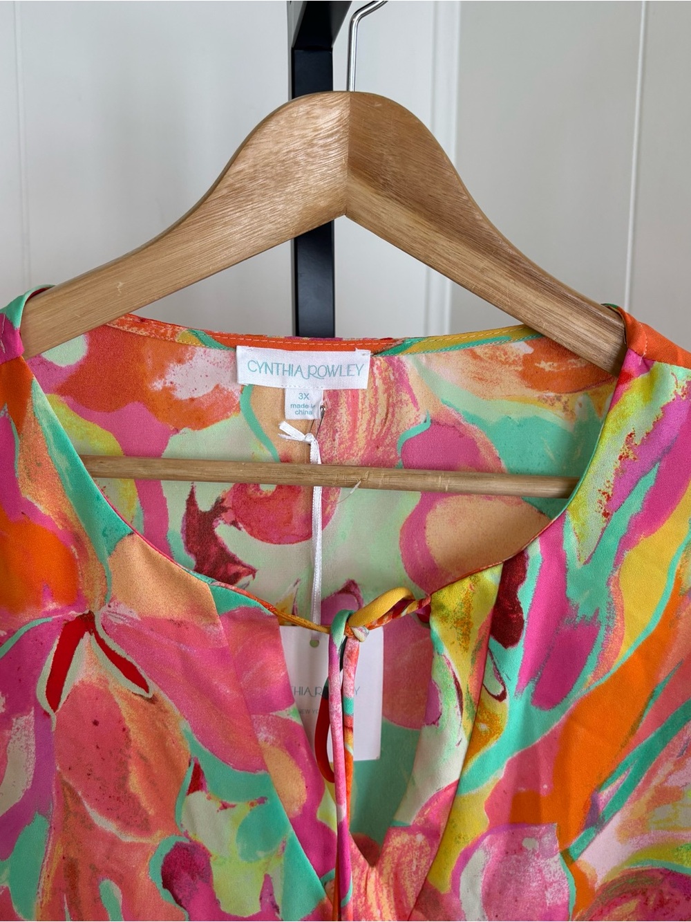 Cynthia Rowley Floral Tie Neck Blouse Flutter Sleeve Resortwear Women’s 3X NWT